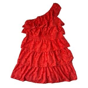 LC Lauren Conrad One Shoulder Ruffle Tiered Mini Dress Orange Large NWT